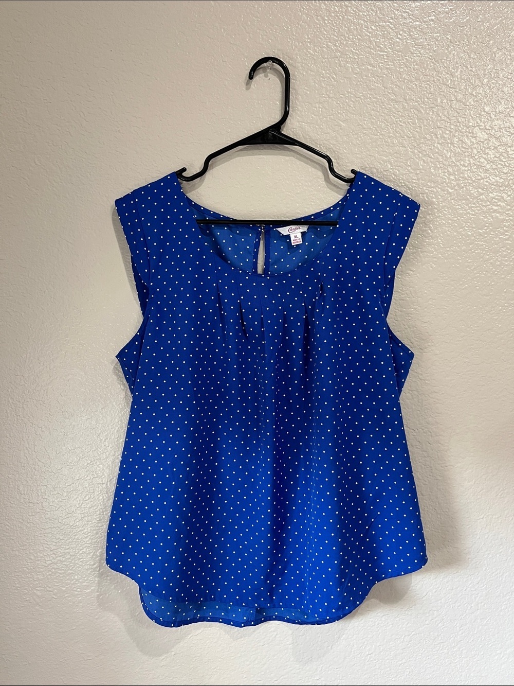 Candie's Royal Blue Polka Dot Sleeveless Top Sz XL Summer Office Casual TC0264